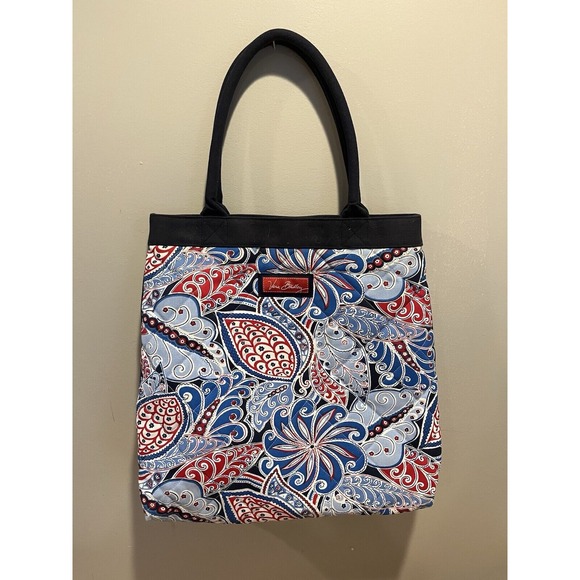 Vera Bradley Large tote Bag Purse Blue Red‎ White Paisley Pattern - Picture 1 of 7